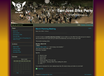 New Bike Party website screenshot