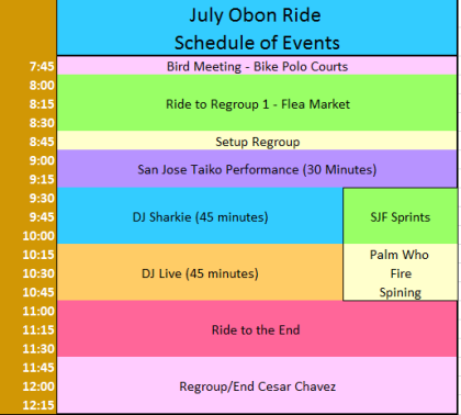 Obon Ride Schedule
