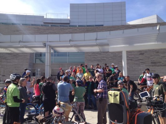 San Jose Bike Party Birds gather for a photo with Lord Mayor Oisin Quinn